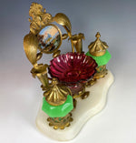 Antique French Opaline, Cranberry Glass, Eglomise Double Inkwell Desk Stand, 1810 French King of Sweden