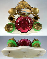 Antique French Opaline, Cranberry Glass, Eglomise Double Inkwell Desk Stand, 1810 French King of Sweden