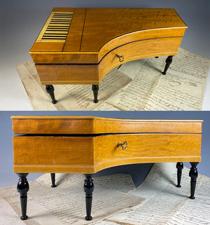 Antique French Palais Royal Sewing Chest, 11 3/4" Long Piano, Harpsichord, Clavichord, Mother of Pearl, Sterling Silver c.1810