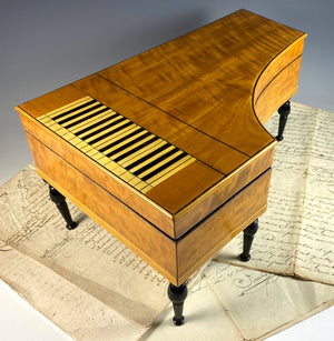 Antique French Palais Royal Sewing Chest, 11 3/4" Long Piano, Harpsichord, Clavichord, Mother of Pearl, Sterling Silver c.1810