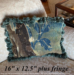 Antique 17th c. Verdure Flemish Tapestry Fragment made into Shabby Chic Throw Pillow