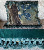 Antique 17th c. Verdure Flemish Tapestry Fragment made into Shabby Chic Throw Pillow