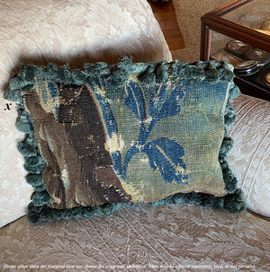 Antique 17th c. Verdure Flemish Tapestry Fragment made into Shabby Chic Throw Pillow