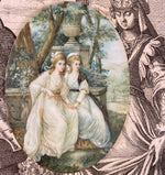 Superb Antique French Portrait Miniature, 2 Women in Landscape, Artist Signed, Faces are 1/4"!