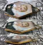 RARE c.1700s French Portrait Miniature of a Boy, Child, 18k Gold Frame Locket Back, Mourning w Hair Art
