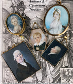 RARE c. 1700s French Portrait Miniature, 18k Gold Frame, Pendant, Hair Art Mourning, Artist Signed