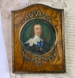 V RARE c.1648 Portrait Miniature, British King Charles I, Plus Testimonial To Prevent his Death
