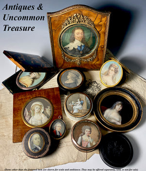 Tiniest French Empire Portrait Miniature, Ivory Snuff Box, Interior Scene with Painting, Furniture