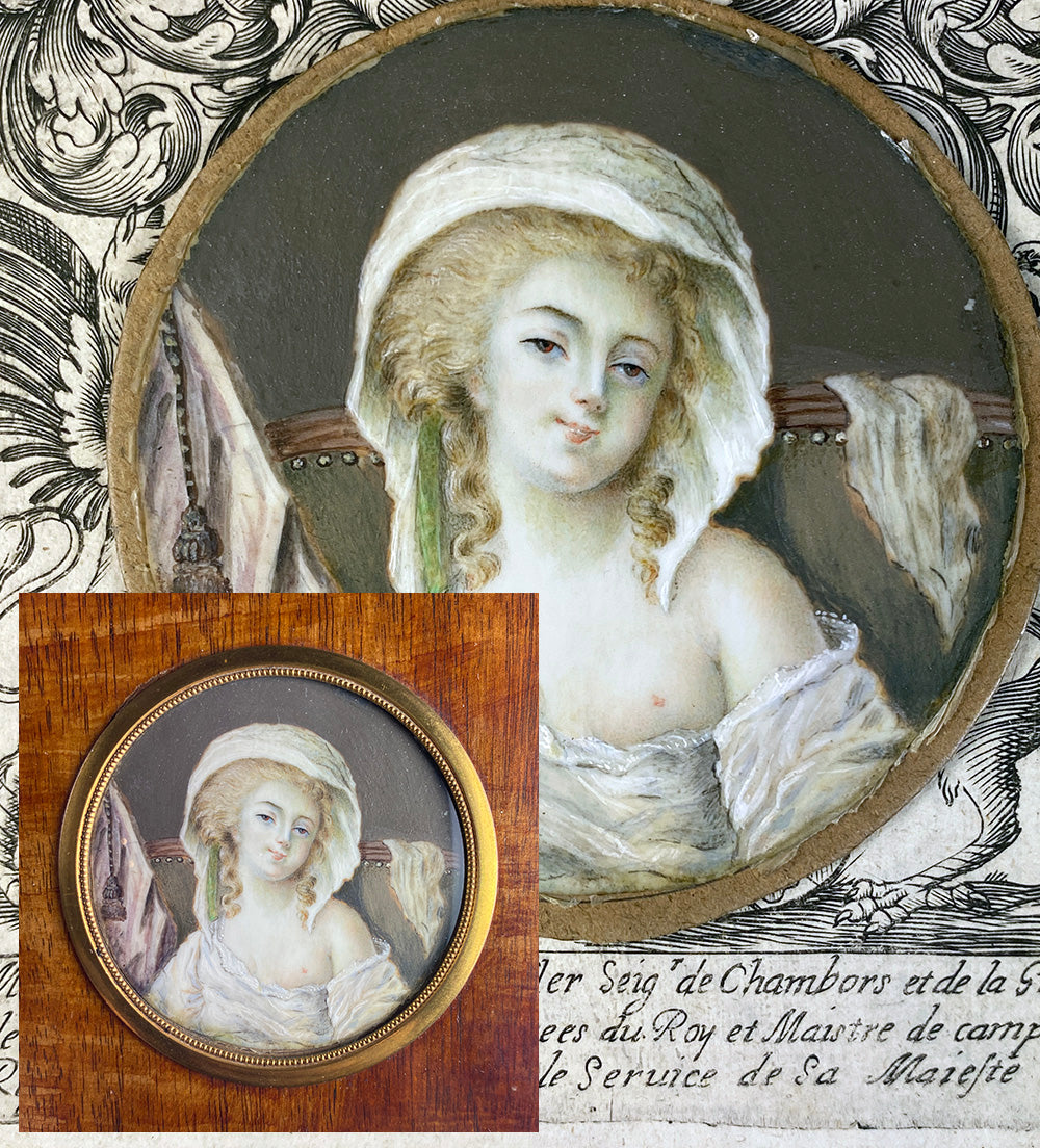 Antique French Portrait Miniature, Naughty, de Mailly, Mistress to French King Louis XIV