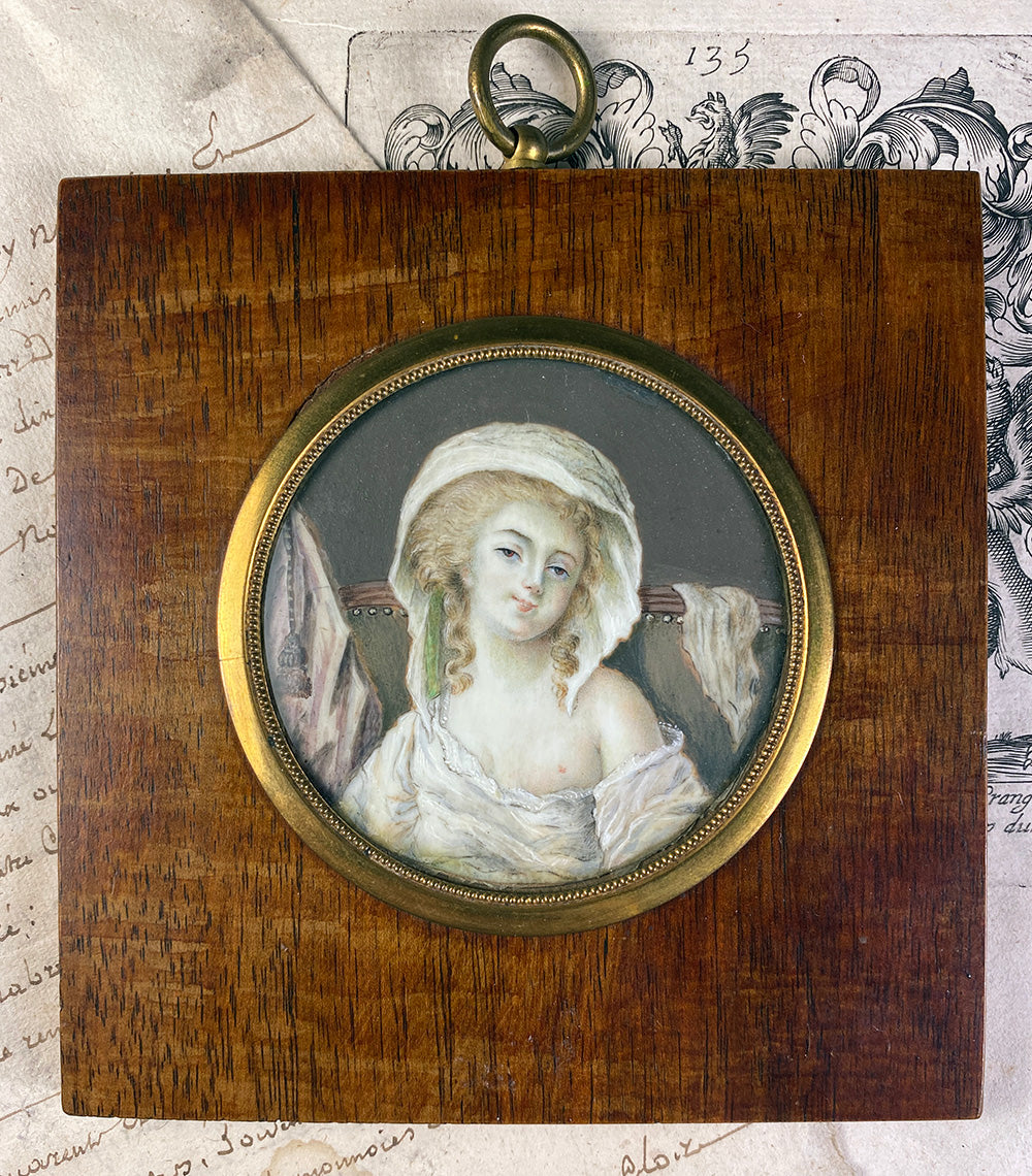 Antique French Portrait Miniature, Naughty, de Mailly, Mistress to French King Louis XIV