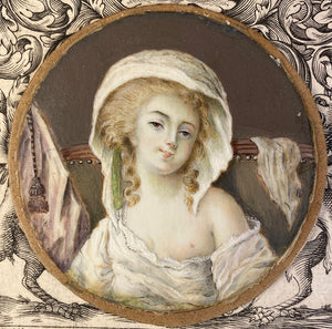 Antique French Portrait Miniature, Naughty, de Mailly, Mistress to French King Louis XIV