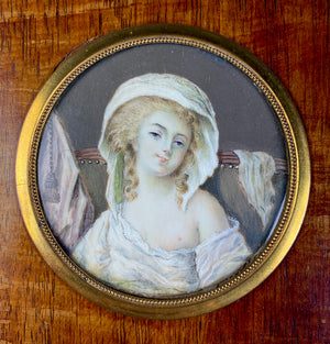 Antique French Portrait Miniature, Naughty, de Mailly, Mistress to French King Louis XIV