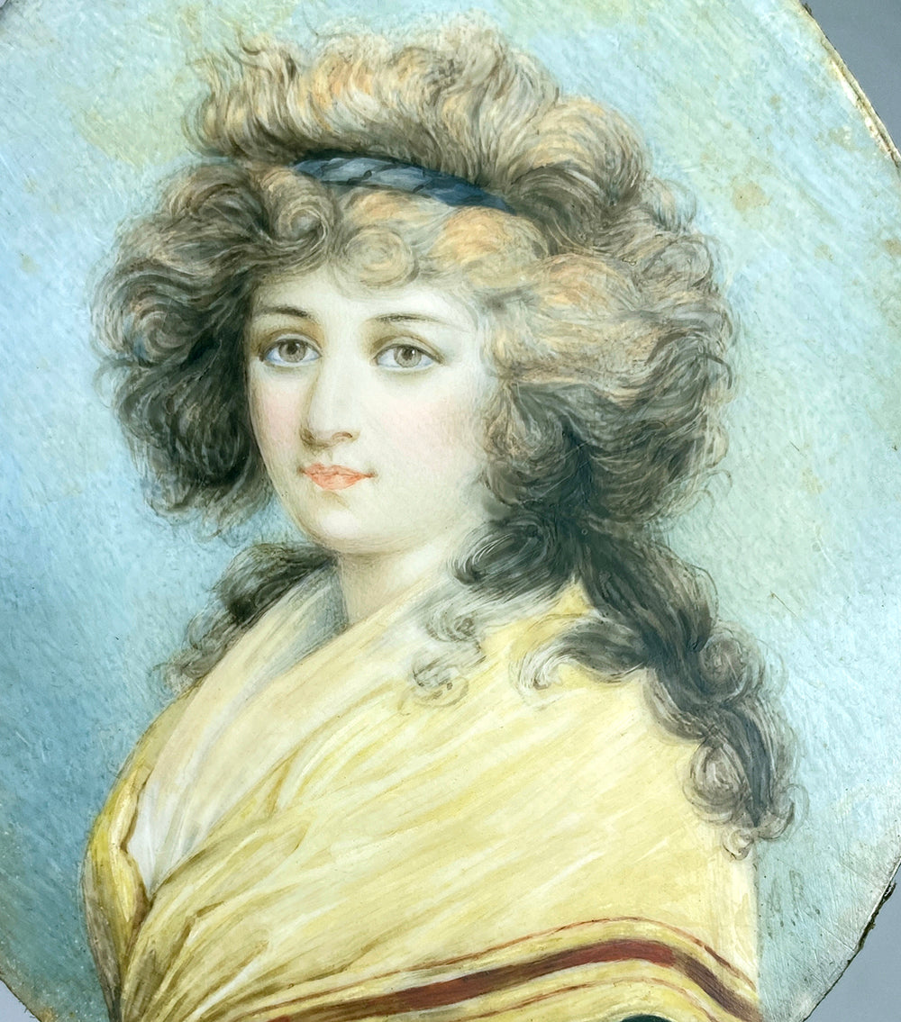 Superb Antique French or Possibly English Portrait Miniature, 18th Century, Georgian Beauty