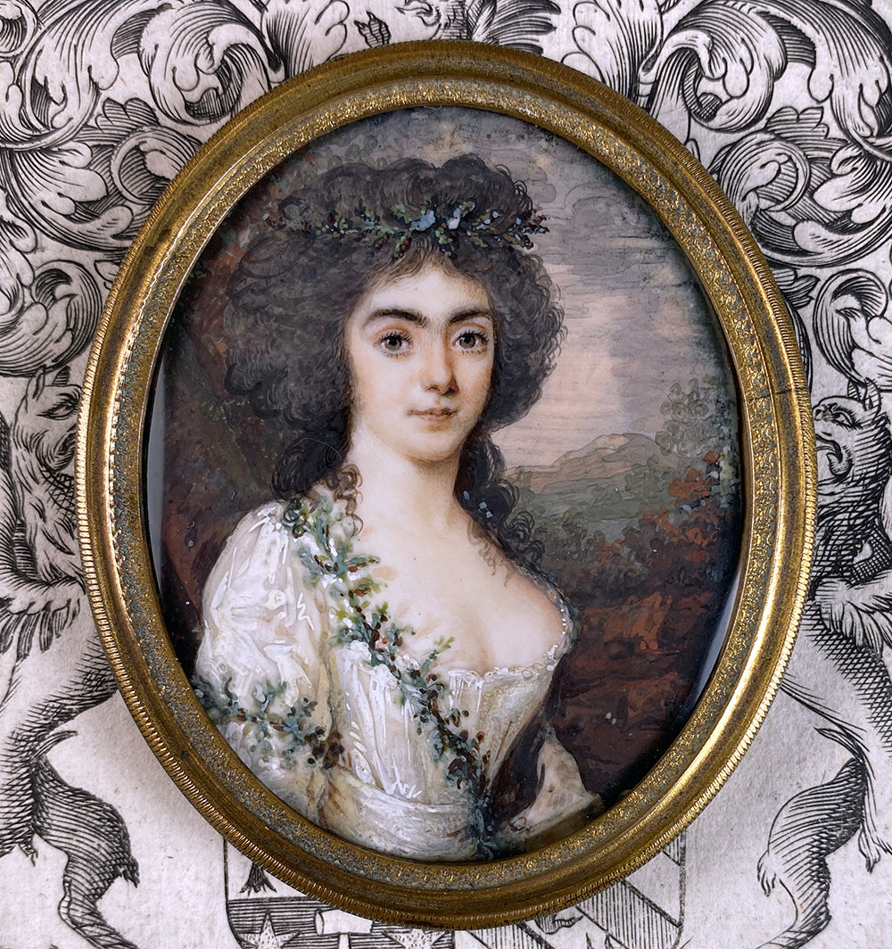 RARE Antique c.1770 Artist-signed Portrait Miniature, a Dancer of the Paris Opera, Mlle. d' Neuville