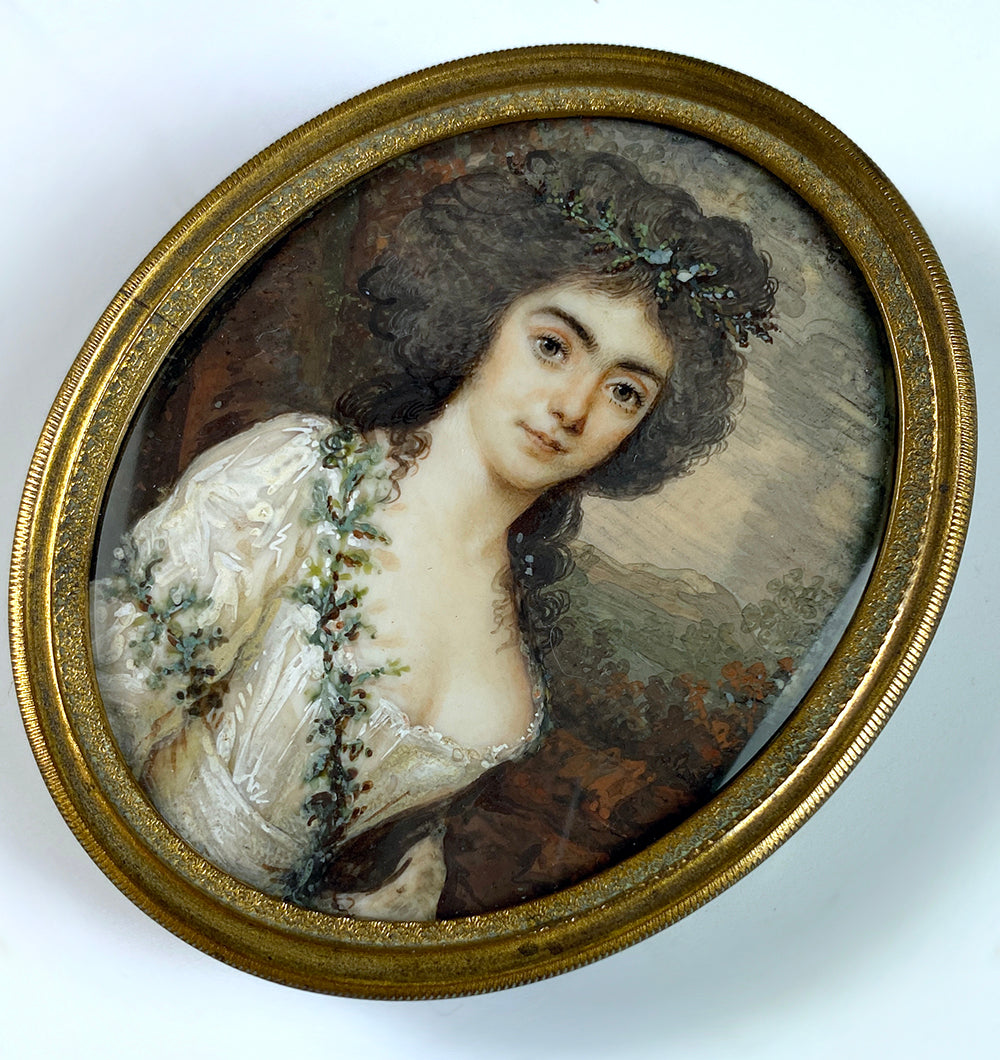 RARE Antique c.1770 Artist-signed Portrait Miniature, a Dancer of the Paris Opera, Mlle. d' Neuville