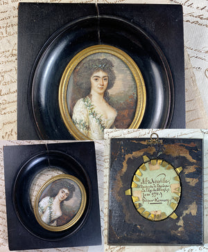 RARE Antique c.1770 Artist-signed Portrait Miniature, a Dancer of the Paris Opera, Mlle. d' Neuville