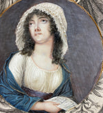 Superb 18th c. Portrait Miniature, Woman w Letter, Artist: Marie-Adélaïde Duvieux , (b. Landragin) 1761-1799