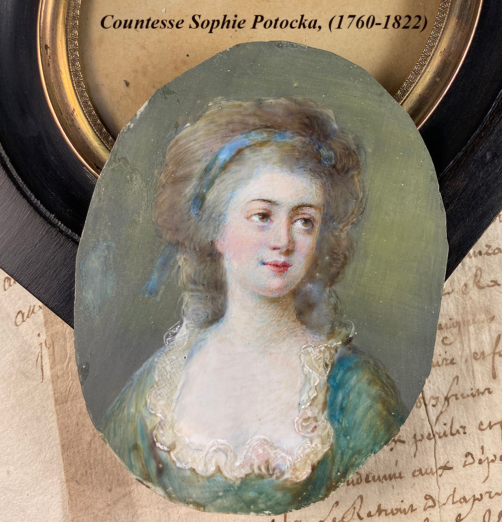 Superb Antique Portrait Miniature of Countesse Sophie Potecka, (1760-1822) after Famous Portrait.