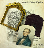 Antique French Portrait Miniature, Signed Cabaret, 1841, Dore Bronze Bow Top Frame
