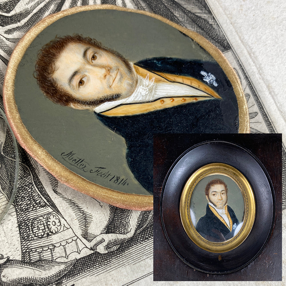 Antique French Empire Napoleon Era c.1814 Portrait Miniature, Signed by Artist, Mottez Fecit