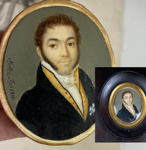 Antique French Empire Napoleon Era c.1814 Portrait Miniature, Signed by Artist, Mottez Fecit