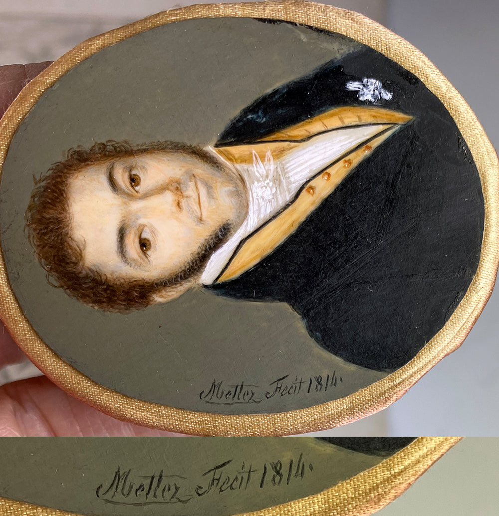 Antique French Empire Napoleon Era c.1814 Portrait Miniature, Signed by Artist, Mottez Fecit