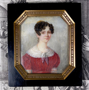 Antique French Portrait Miniature, Empire to Restauration Era, c.1815-25, Beautiful Woman w Tiara, Fichu