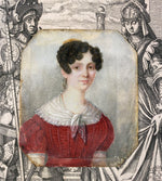 Antique French Portrait Miniature, Empire to Restauration Era, c.1815-25, Beautiful Woman w Tiara, Fichu