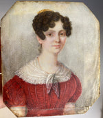 Antique French Portrait Miniature, Empire to Restauration Era, c.1815-25, Beautiful Woman w Tiara, Fichu