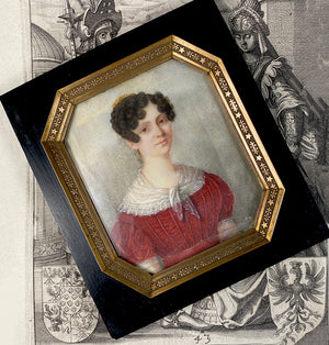 Antique French Portrait Miniature, Empire to Restauration Era, c.1815-25, Beautiful Woman w Tiara, Fichu