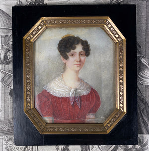 Antique French Portrait Miniature, Empire to Restauration Era, c.1815-25, Beautiful Woman w Tiara, Fichu