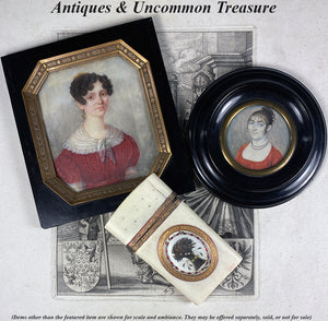 Antique French Portrait Miniature, Empire to Restauration Era, c.1815-25, Beautiful Woman w Tiara, Fichu