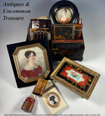 Antique French Empire Portrait Miniature, Beautiful Blue-eyed Woman in Red Gown c. 1810