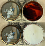 Tiniest French Empire Portrait Miniature, Ivory Snuff Box, Interior Scene with Painting, Furniture