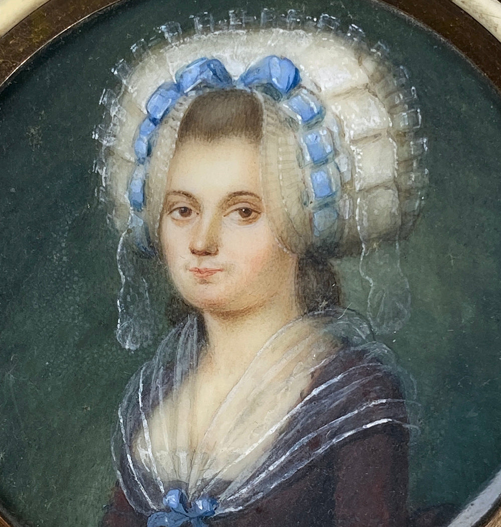 Superb Rare c.1750s French Portrait Miniature, Young Beauty in 18k, Carved Ivory Snuff Box