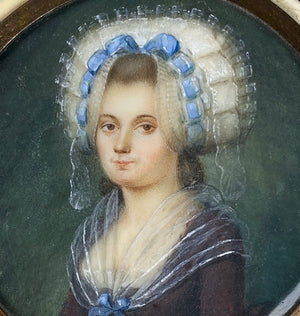 Superb Rare c.1750s French Portrait Miniature, Young Beauty in 18k, Carved Ivory Snuff Box