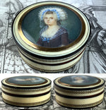 Superb Rare c.1750s French Portrait Miniature, Young Beauty in 18k, Carved Ivory Snuff Box