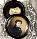 Fine Antique French Portrait Miniature Snuff Box, Artist Signed and Dated 1819, Blue-eyed Man