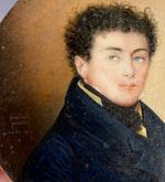 Fine Antique French Portrait Miniature Snuff Box, Artist Signed and Dated 1819, Blue-eyed Man