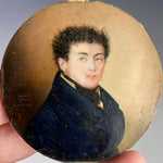 Fine Antique French Portrait Miniature Snuff Box, Artist Signed and Dated 1819, Blue-eyed Man