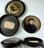 Fine Antique French Portrait Miniature Snuff Box, Artist Signed and Dated 1819, Blue-eyed Man