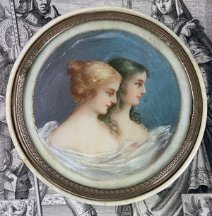 Splendid Antique French Portrait Miniature 3.75" Snuff or Powder Box, Vernis Martin, Ivory