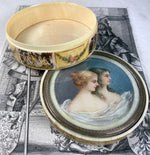 Splendid Antique French Portrait Miniature 3.75" Snuff or Powder Box, Vernis Martin, Ivory