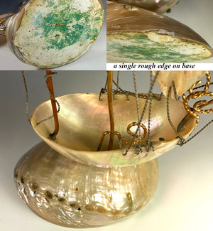 Antique 16" Tall 19th Century French Mother of Pearl Sail Boat Trinket Souvenir, Abalone