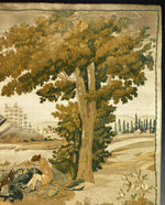 RARE 1700s French Silk Chenille Embroidery on Silk, Landscape with Man and Dog, Church