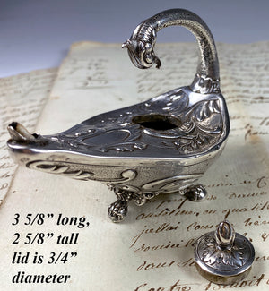 Fine Antique Sterling Silver Aladdin's Style Oil Lamp Form Cigar Lighter with Wick, Griffen