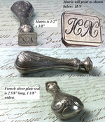 Elegant Antique French .800/1000 Silver Wax Seal, Sceau, Monogram H N, Boar's Head Mark