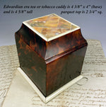 Antique English Edwardian Hinged Caddy, Tea or Cigs, Tortoise Shell and Mother of Pearl Parquet