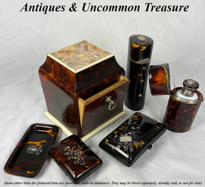 Antique English Edwardian Hinged Caddy, Tea or Cigs, Tortoise Shell and Mother of Pearl Parquet