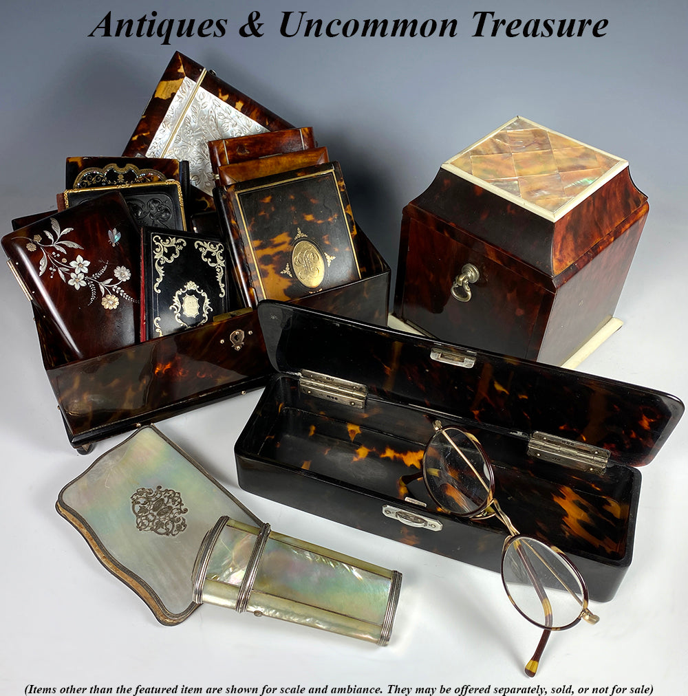 Antique English Edwardian Hinged Caddy, Tea or Cigs, Tortoise Shell and Mother of Pearl Parquet